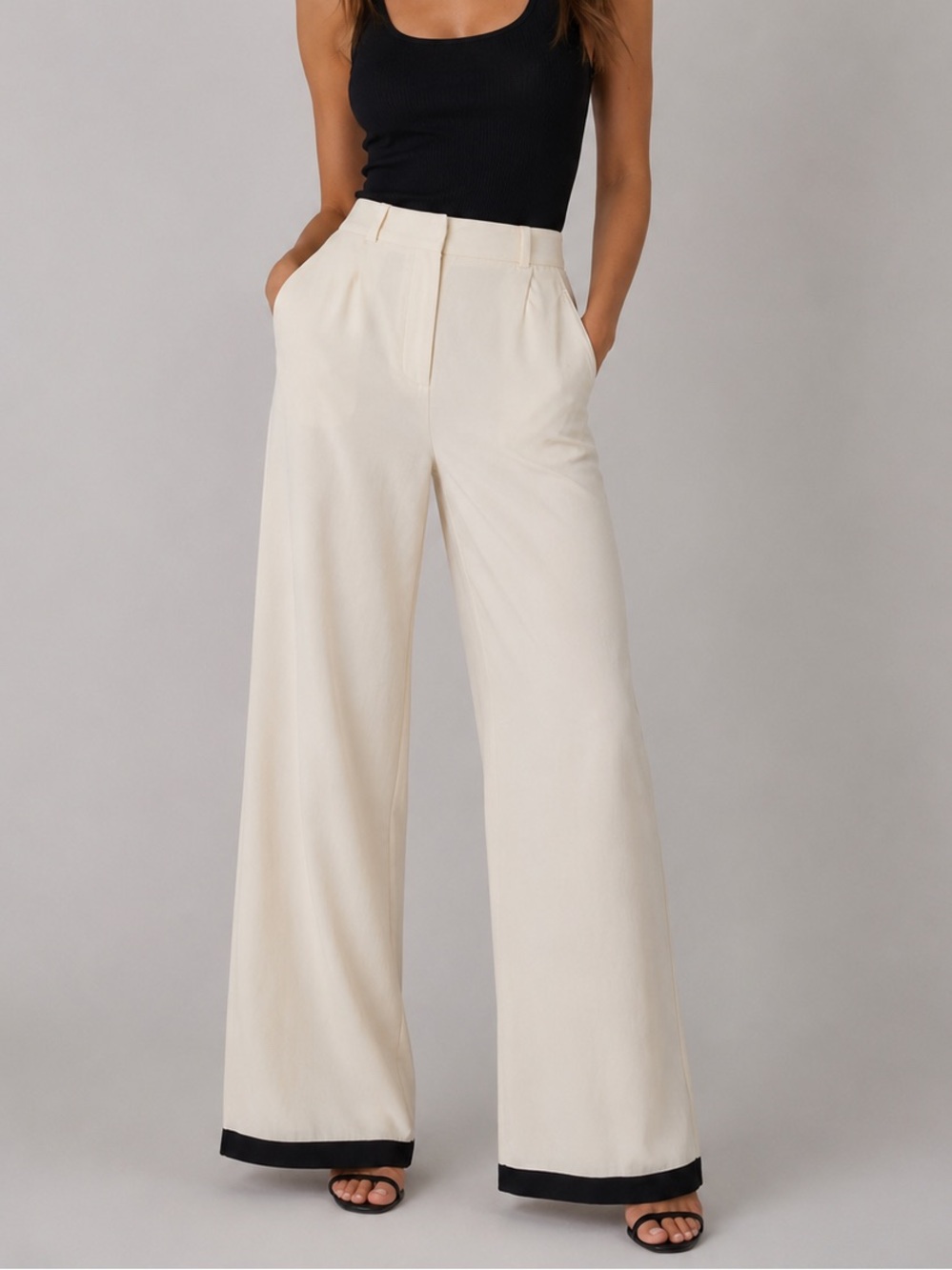 Escada Wide Leg Pants Size 34/ US 2 Cream Black Timeless Classic Office Work